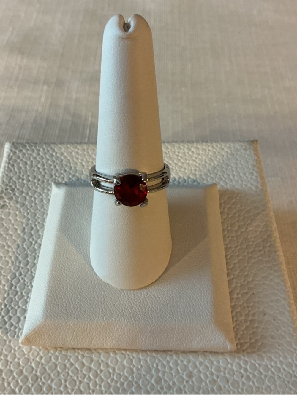 Lab Created Ruby Silver Tone Ring - image 1